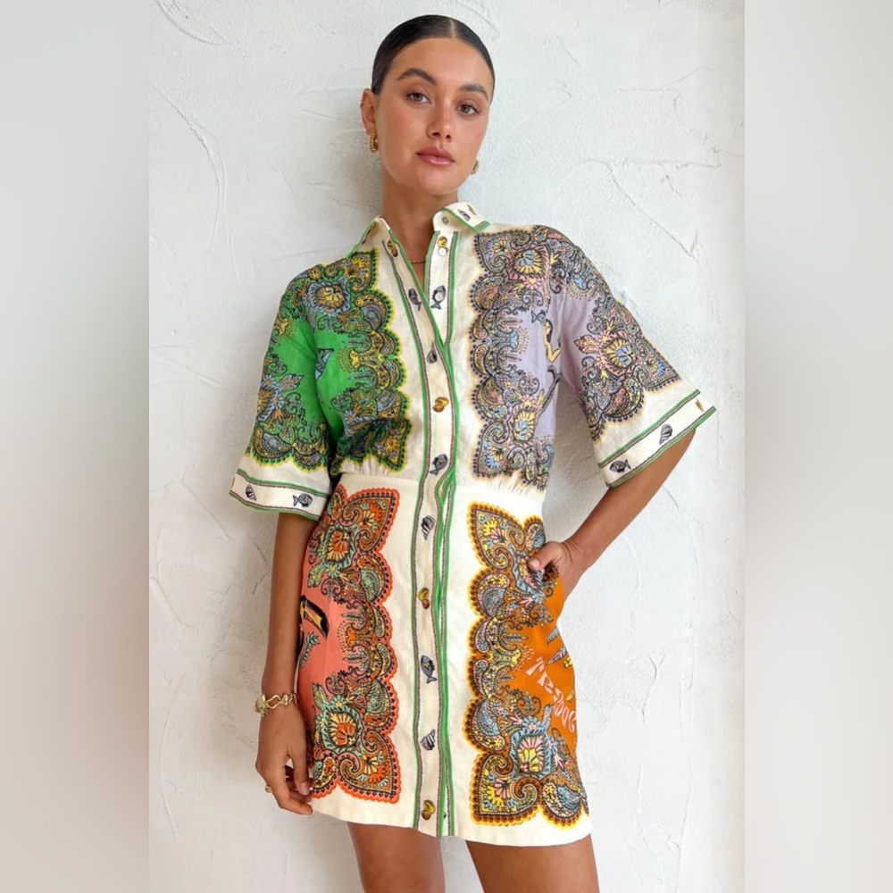 Paisley Print Mini Dress - Multicolor